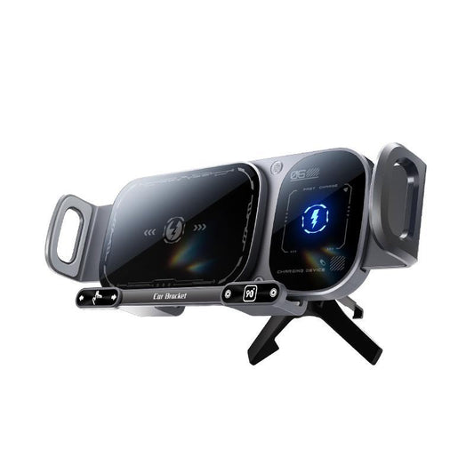 15W wireless fast charging car phone holder, suitable for foldable screen and regular smartphones.